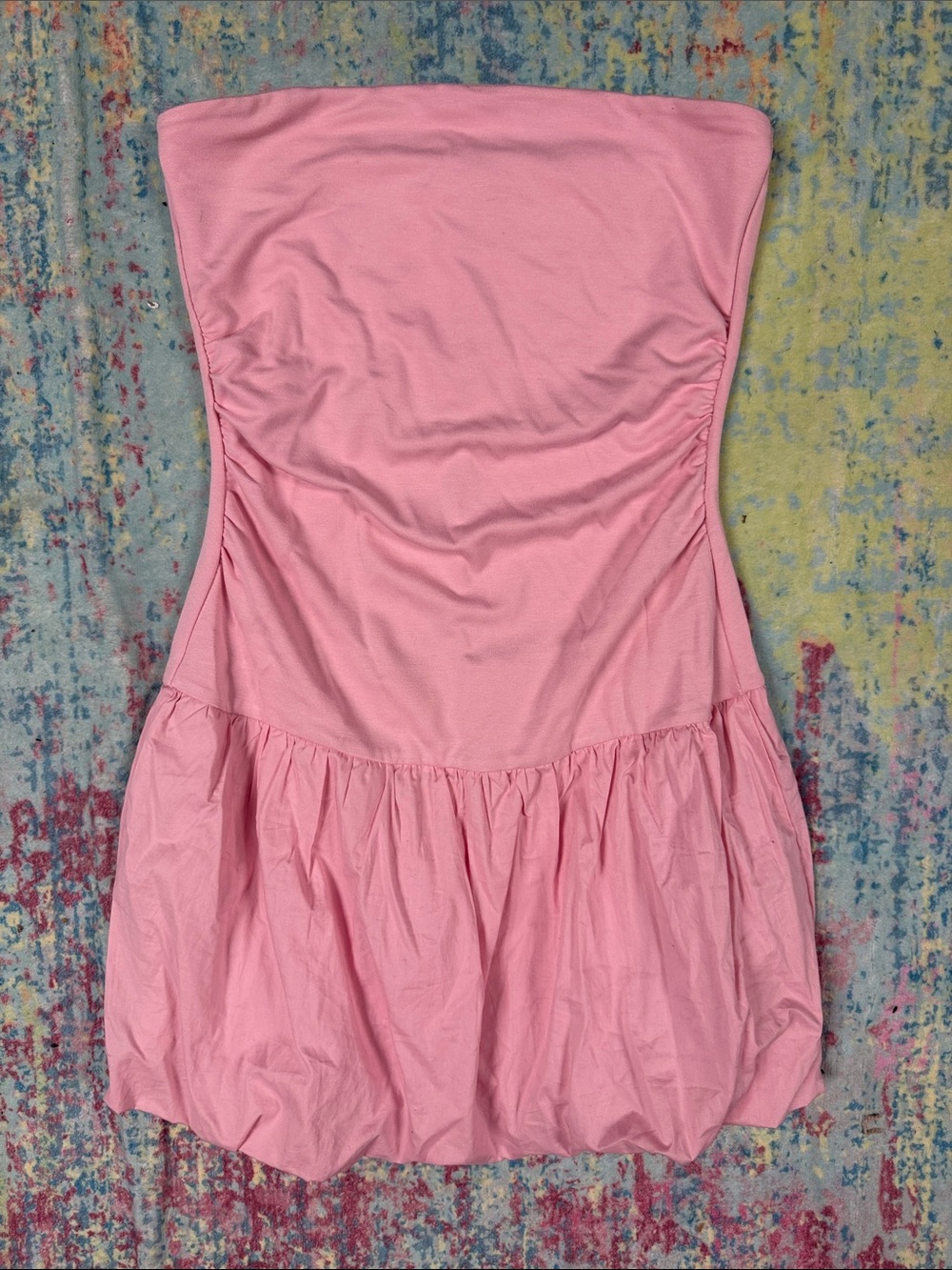 💜Almost Famous Strapless Pink Bubble-Hem Dress